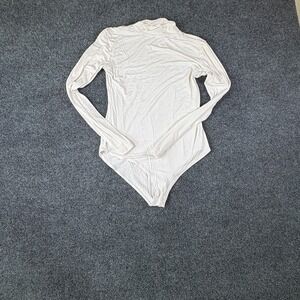 Sheiugu Bodysuit Womens Small Beige Stretch Slim Fit Turtleneck Beach Swimwear